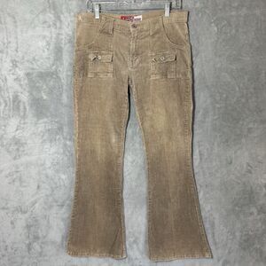 Y2K Vintage Lazer Jeans Corduroy Flare Pants 7 Low Rise Beige Tan Pockets 2000s